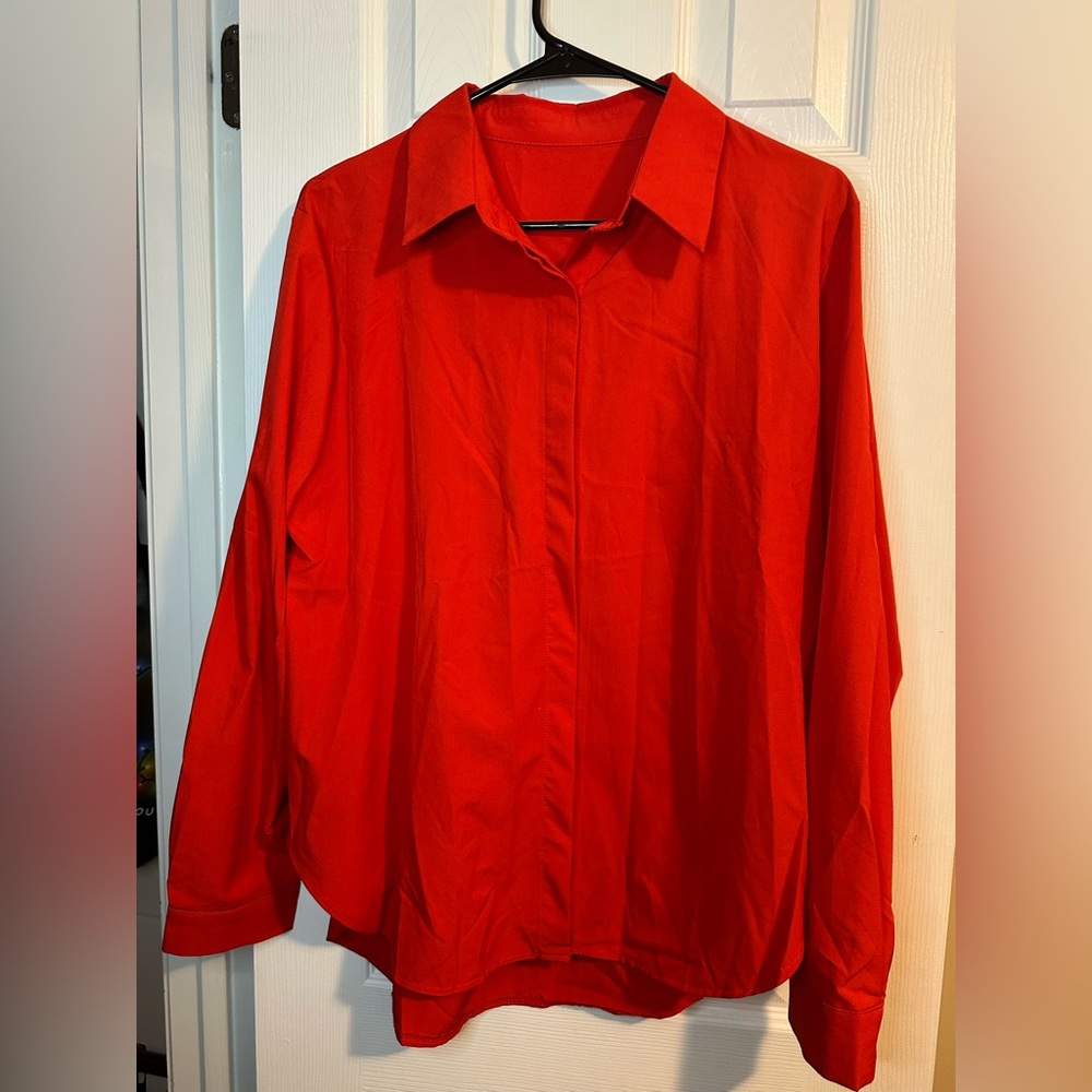 Red long sleeve button up shirt for women size XXL